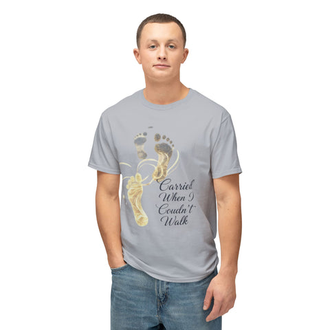 T-Shirt — "Carried When I Couldn't Walk" Angel Baby Footprints Memorial Tee