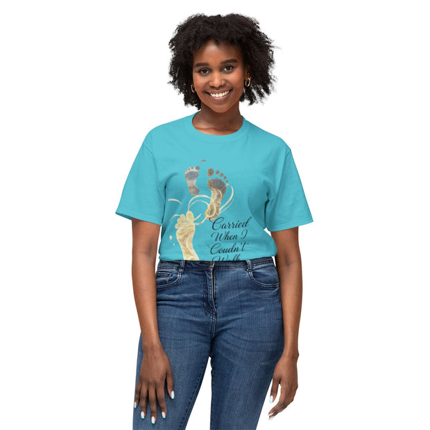 T-Shirt — "Carried When I Couldn't Walk" Angel Baby Footprints Memorial Tee