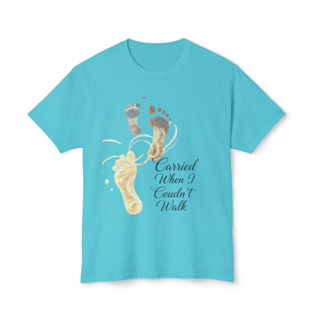 T-Shirt — "Carried When I Couldn't Walk" Angel Baby Footprints Memorial Tee