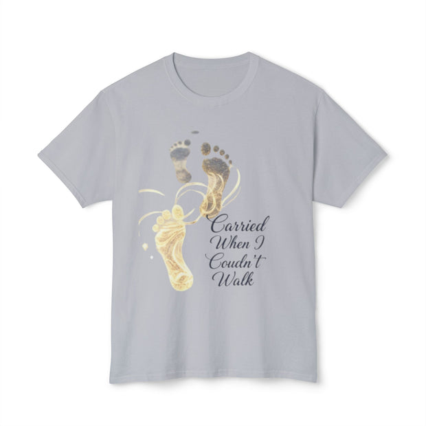 T-Shirt — "Carried When I Couldn't Walk" Angel Baby Footprints Memorial Tee