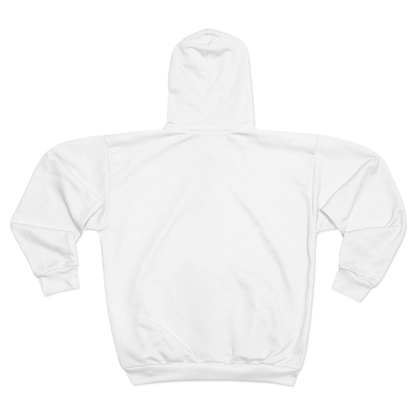 Zip Hoodie — Sparkle Script Chest Logo, Minimal White All-Over Print