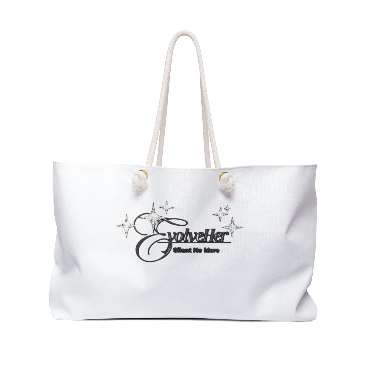 Weekender Bag - White Travel Tote with Sparkle Script "Explorer" Design