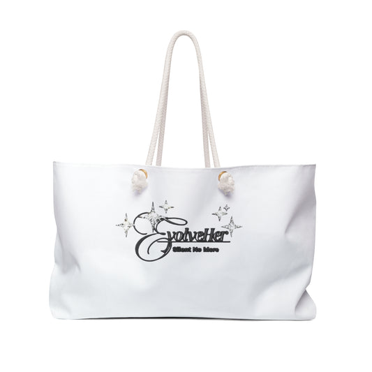 Weekender Bag - White Travel Tote with Sparkle Script "Explorer" Design