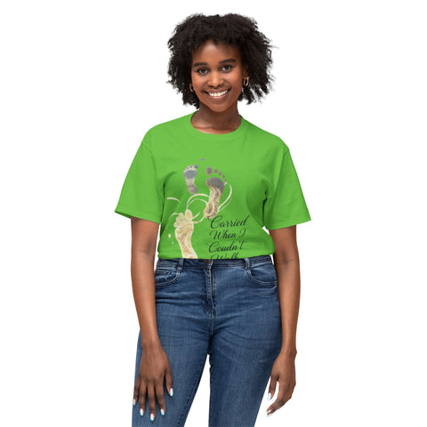 T-Shirt — "Carried When I Couldn't Walk" Angel Baby Footprints Memorial Tee