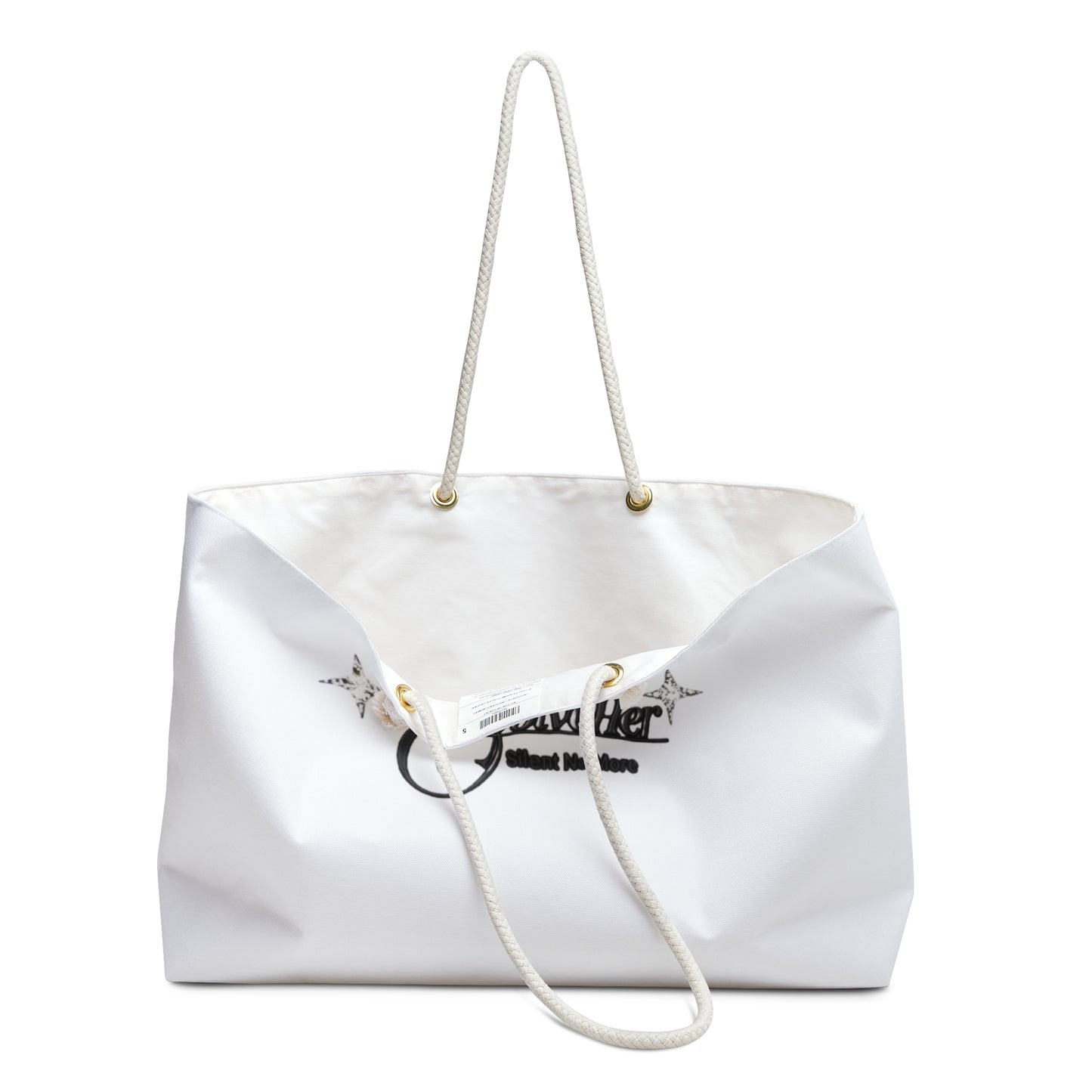 Weekender Bag - White Travel Tote with Sparkle Script "Explorer" Design