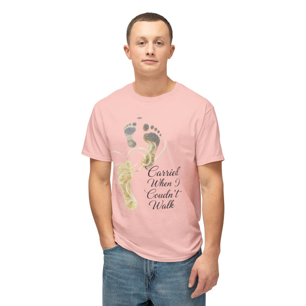 T-Shirt — "Carried When I Couldn't Walk" Angel Baby Footprints Memorial Tee