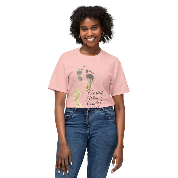 T-Shirt — "Carried When I Couldn't Walk" Angel Baby Footprints Memorial Tee