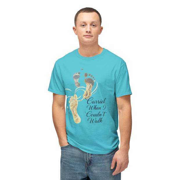 T-Shirt — "Carried When I Couldn't Walk" Angel Baby Footprints Memorial Tee